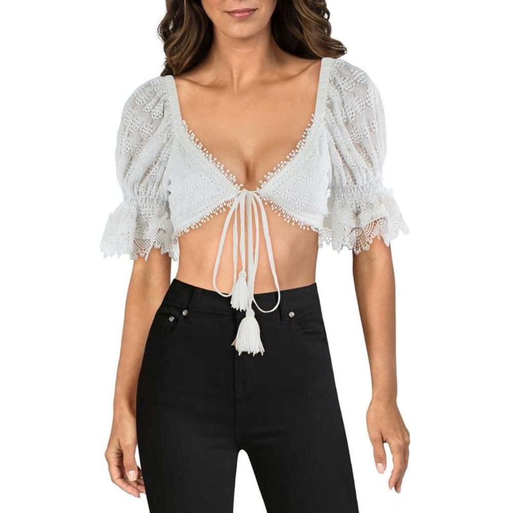 Waimari Womens White Lace Tie-Front Shirt Cropped Top NWT